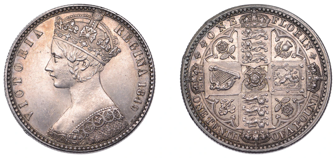 Victoria (1837-1901), Florin, 1849, with initials (ESC 2815; S 3890).