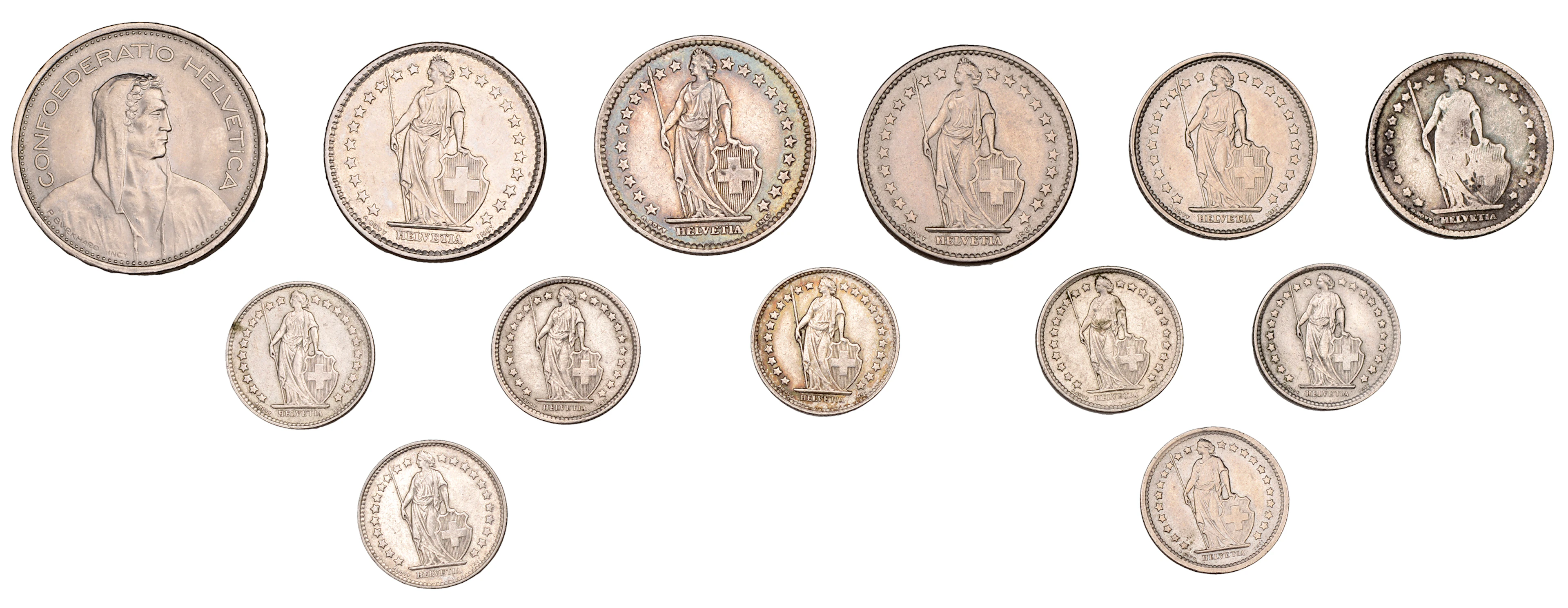Switzerland, Confederation, 2 Francs, 1944, Franc, 1899 (KM 21, 24);