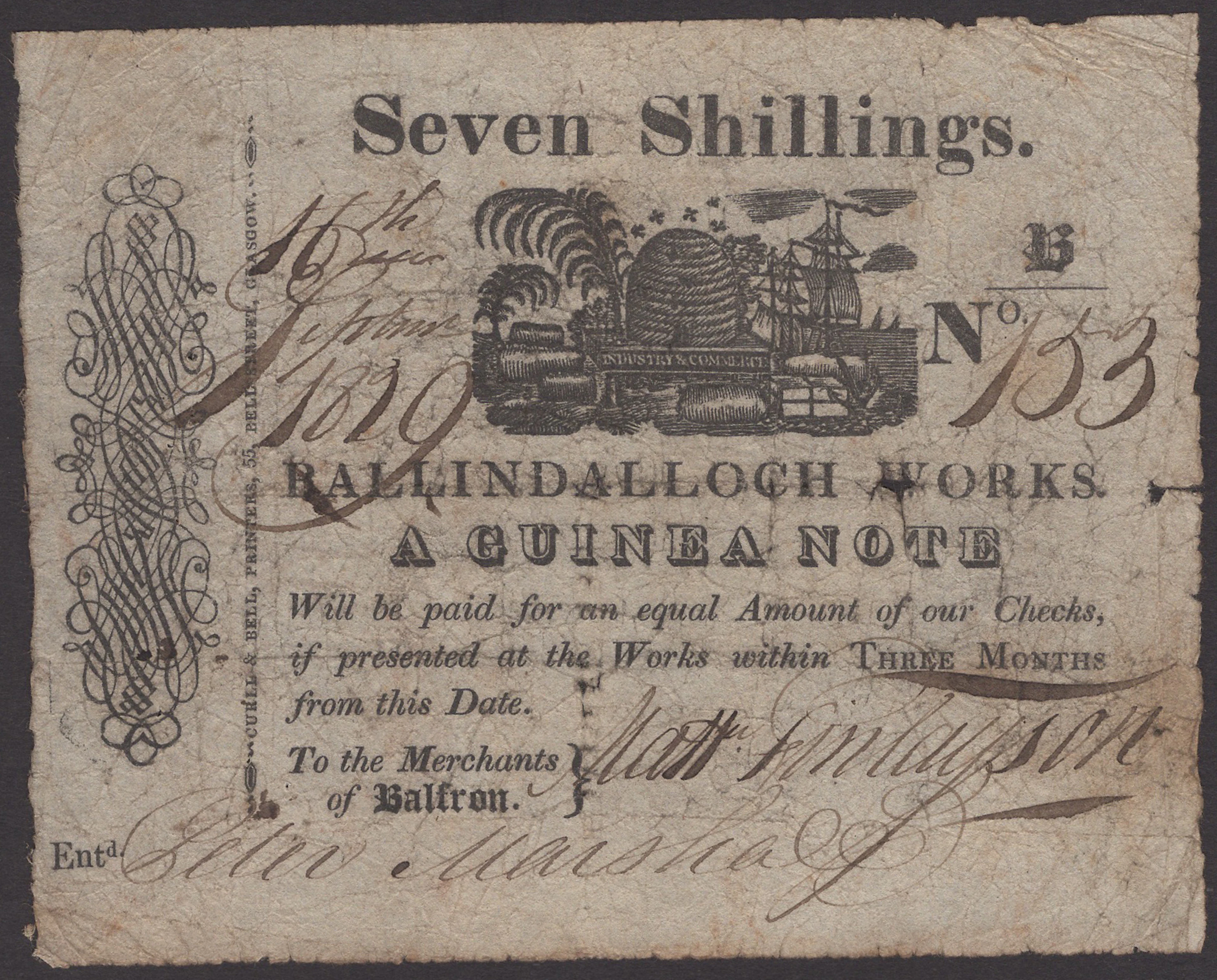 Scotland, BalFron (Lanarkshire), Ballindalloch Cotton Works, a 7 Shilling
