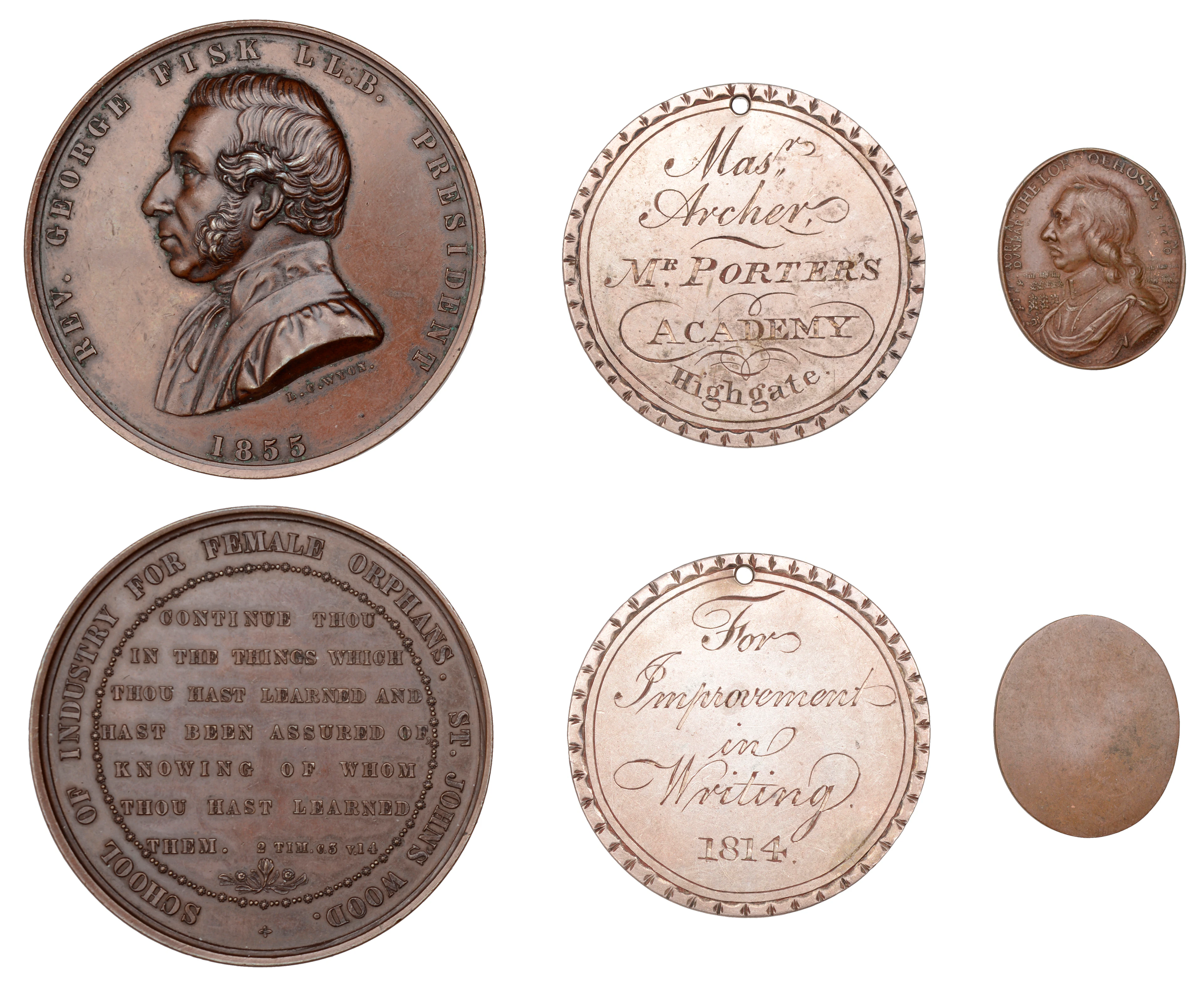 School of Industry for Female Orphans, 1855, a bronze medal by L.C.