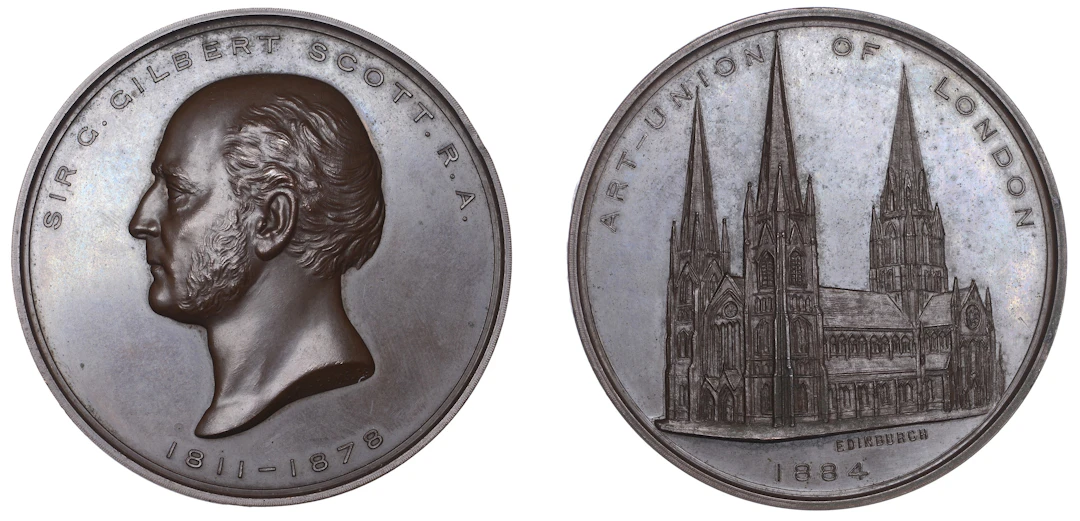 ENGLAND, Sir Gilbert Scott, 1884, a bronze medal by G.G. Adams for