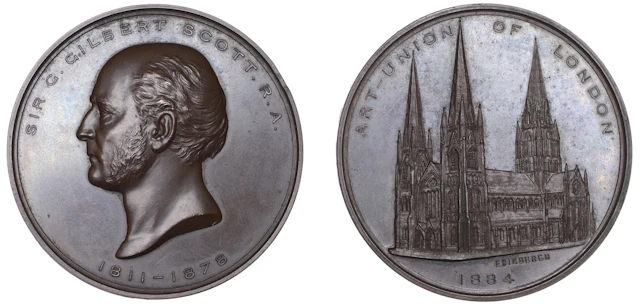 ENGLAND, Sir Gilbert Scott, 1884, a bronze medal by G.G. Adams for