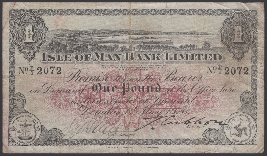 Isle of Man Bank Limited, £1, 1 May 1926, serial number P/1 2072