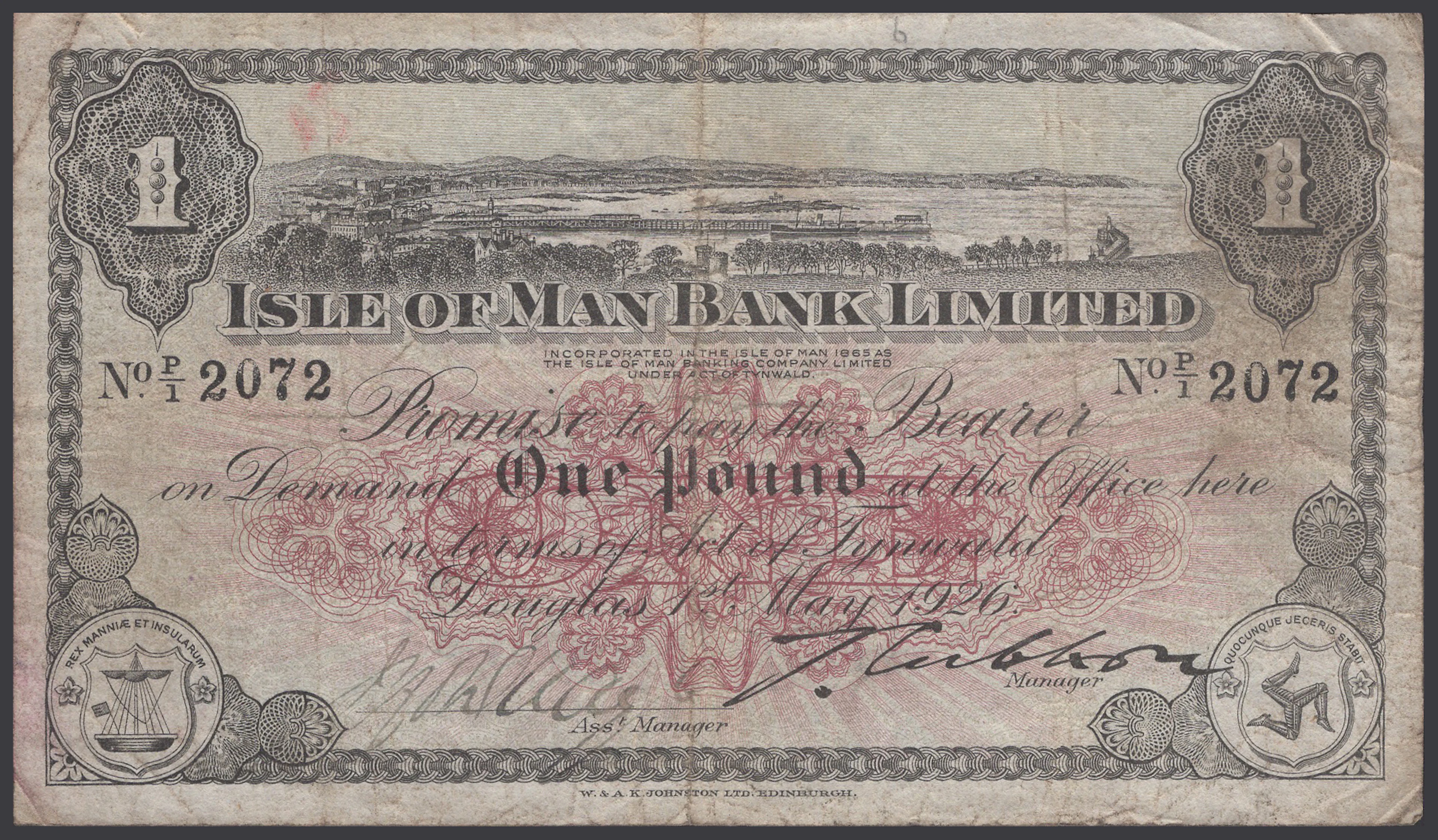 Isle of Man Bank Limited, £1, 1 May 1926, serial number P/1 2072