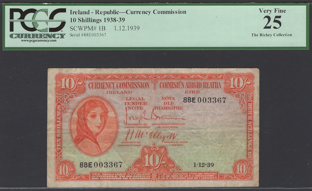 Currency Commission, Ireland, 10 Shillings, 1 December 1939, serial