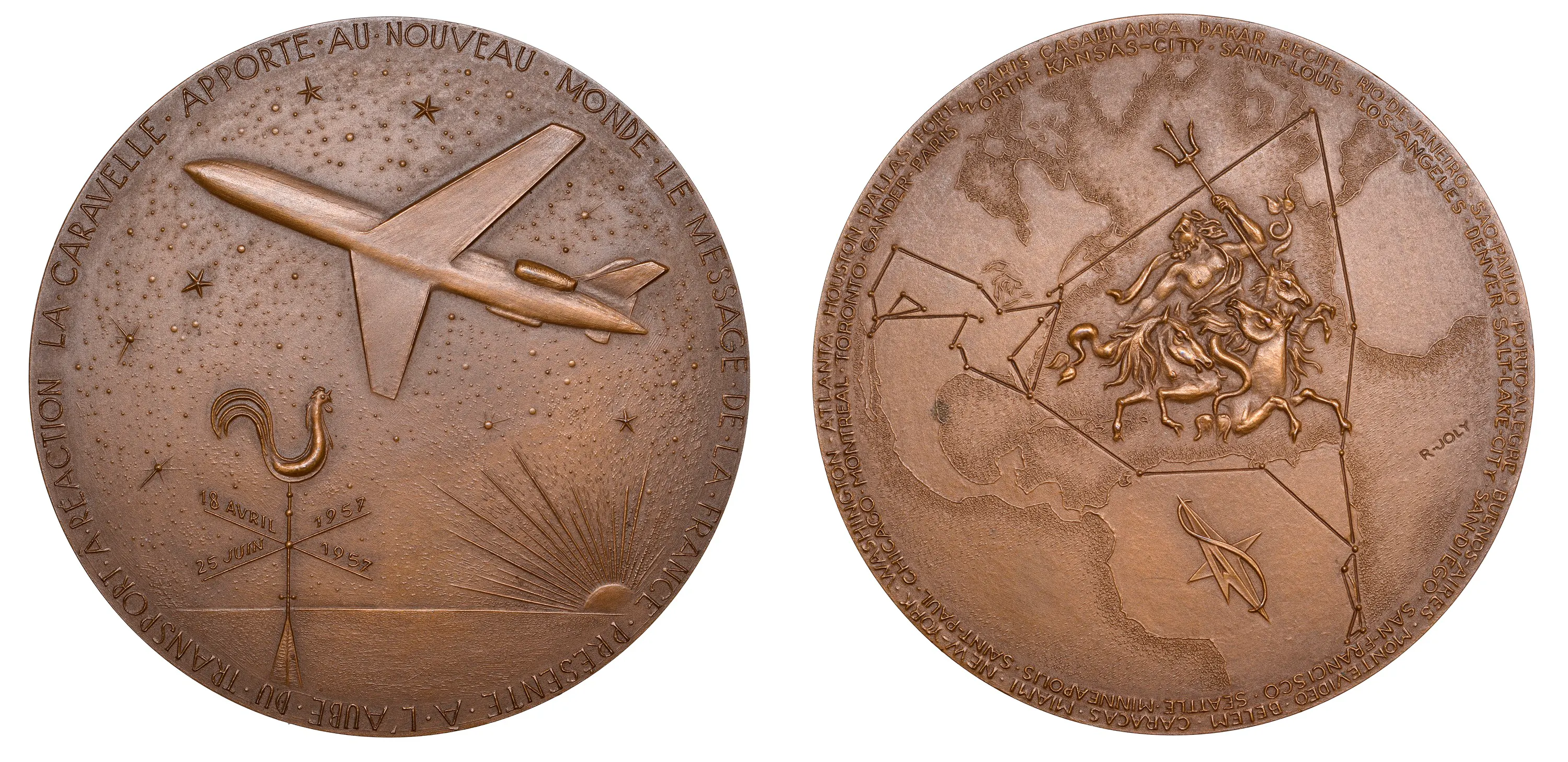 FRANCE, La Caravelle, 1957, a bronze medal by R. Joly for the Union