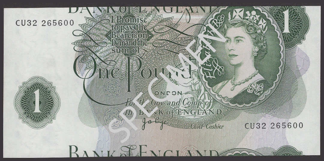 ERROR: Bank of England, John B. Page, £1, 1970, serial number CU32