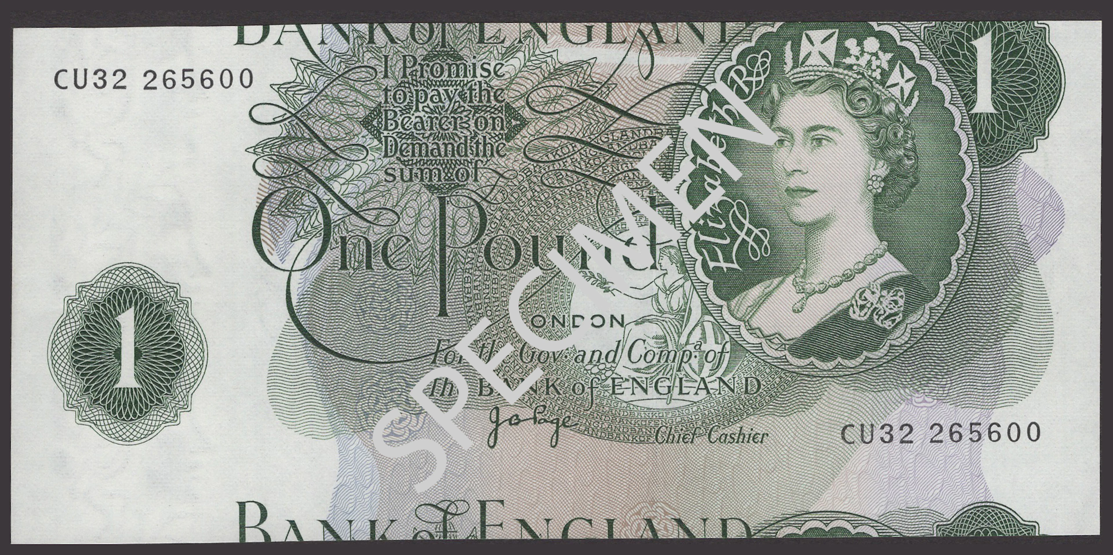 ERROR: Bank of England, John B. Page, £1, 1970, serial number CU32