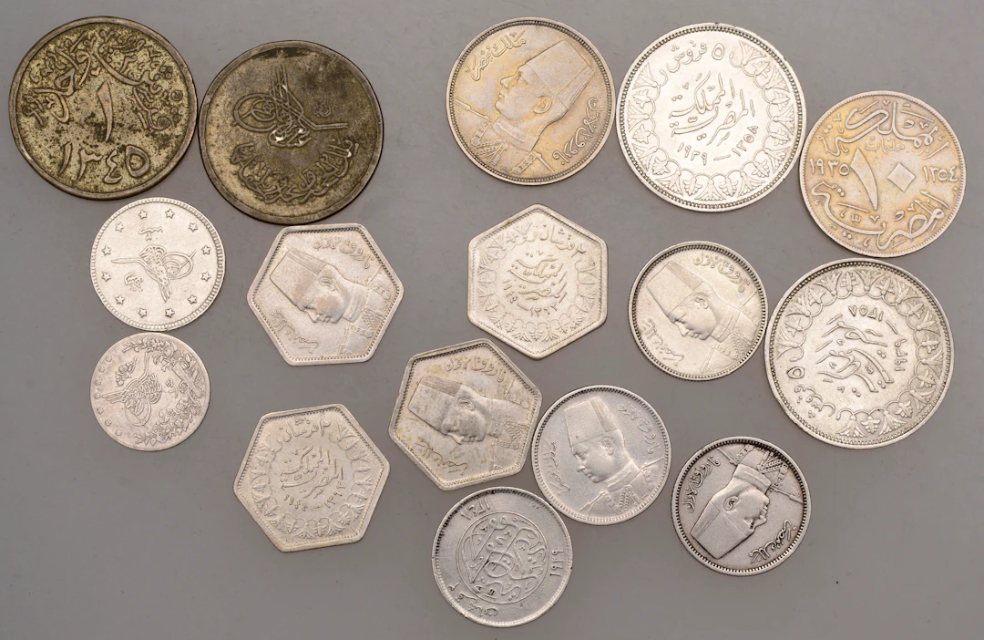 Egypt, Farouk I, 10 Qirsh (2), both AH 1358 (1939), 2 Qirsh (7), AH