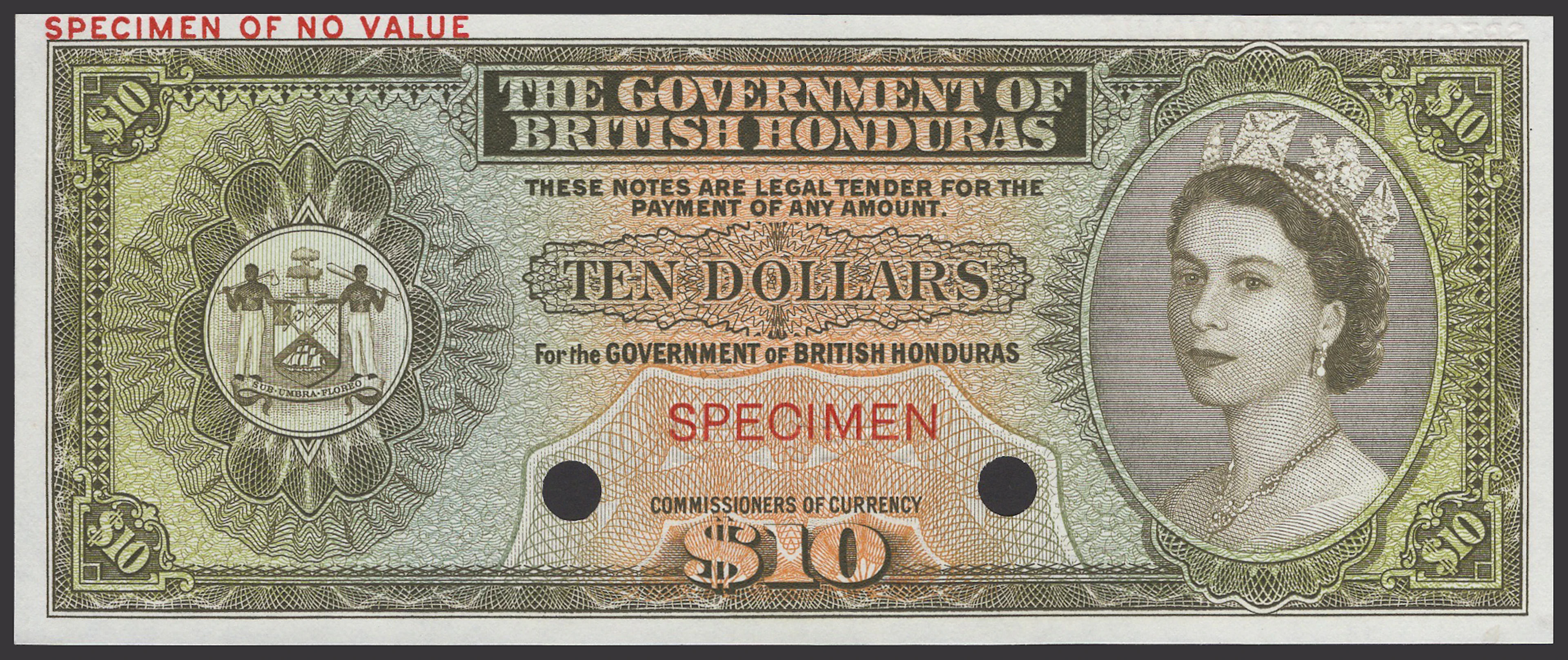 Government of British Honduras, colour trial $10, ND (1953-73), no