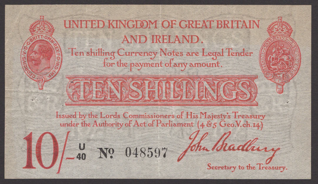 Treasury Series, John Bradbury, 10 Shillings, 21 January 1915, serial