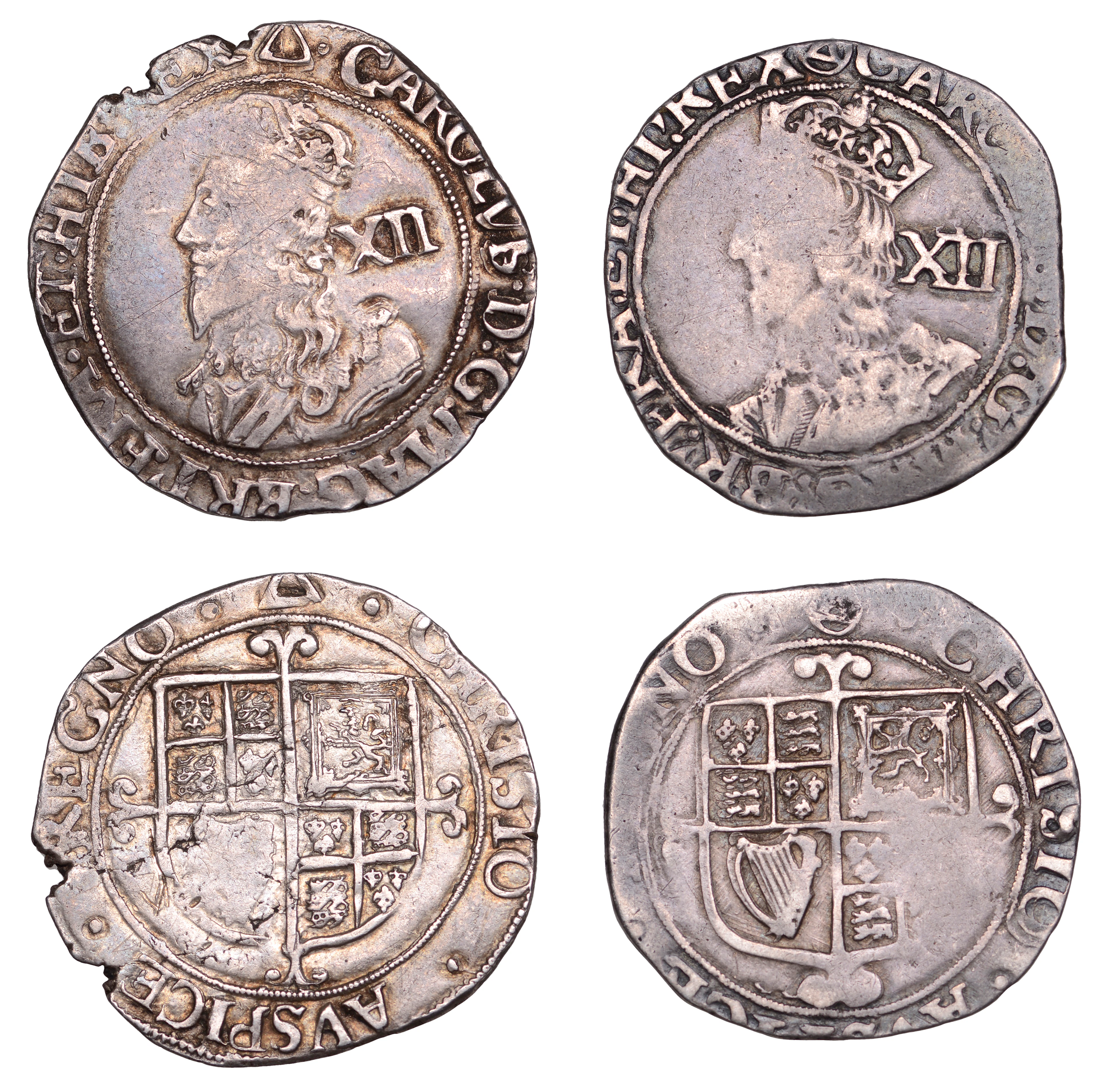 Charles I, Tower mint, Shillings (2), Gp E, type 4.1, mm. triangle