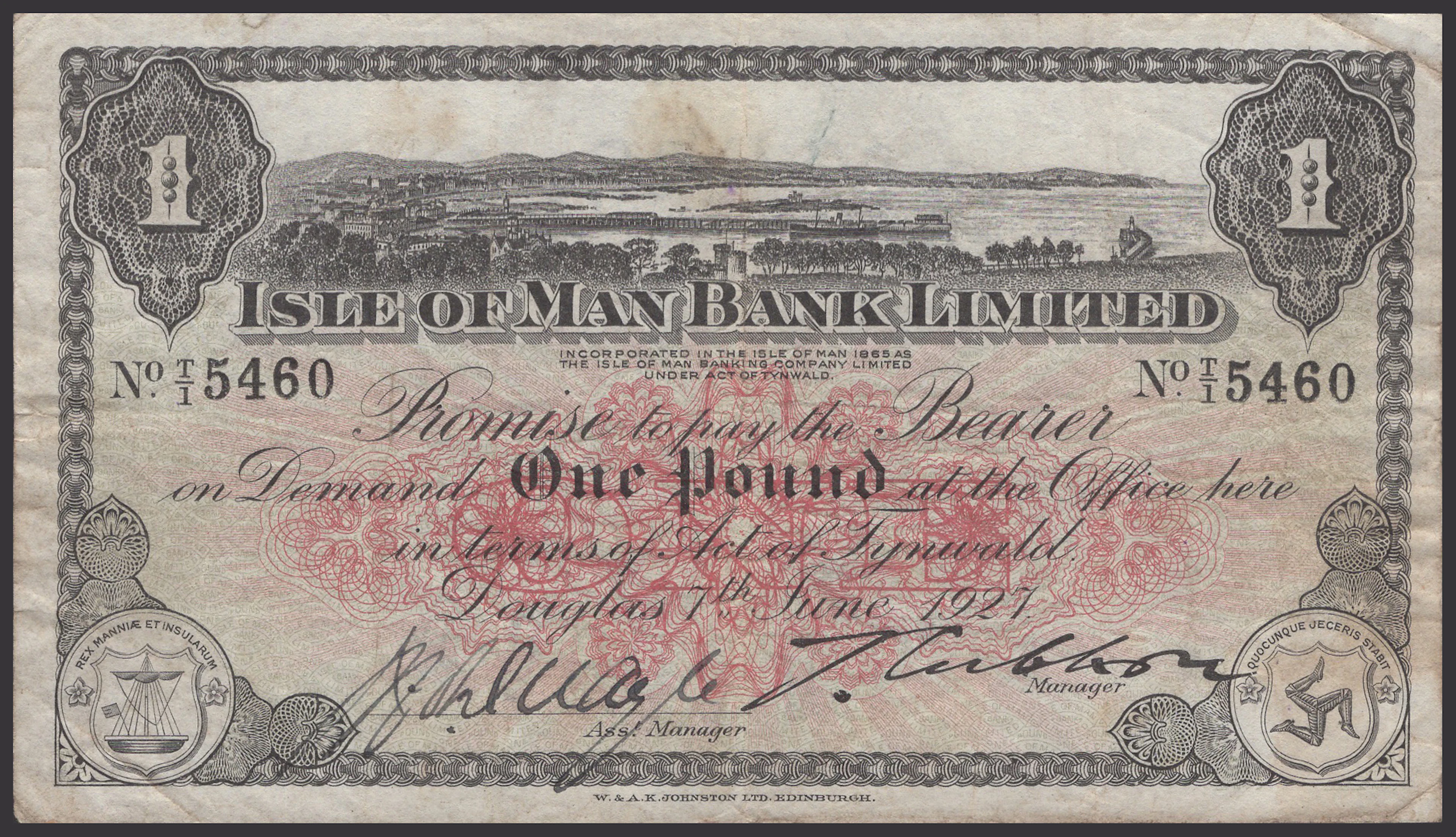 Isle of Man Bank Limited, £1, 7 June 1927, serial number T/1 5460
