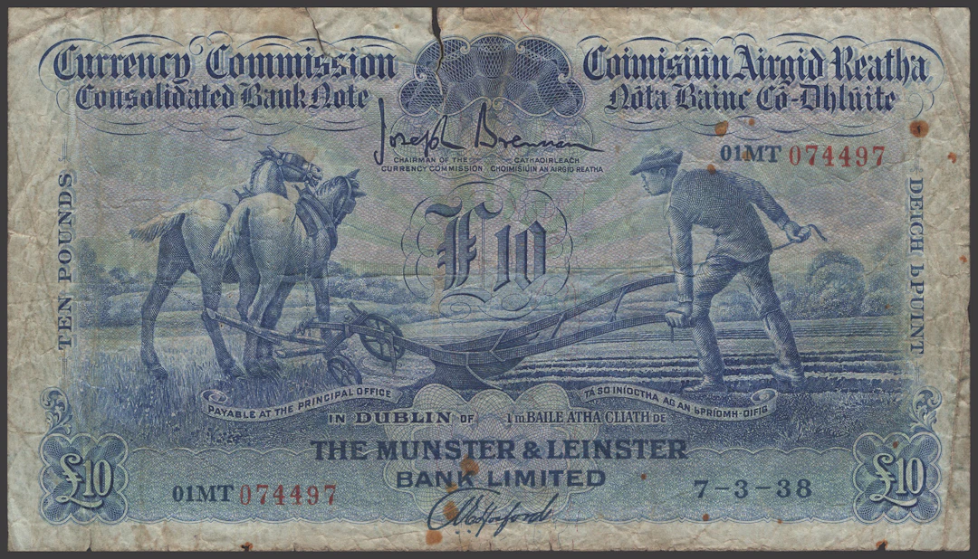 Currency Commission, Munster & Leinster Bank Ltd, £10, 7 March 1938
