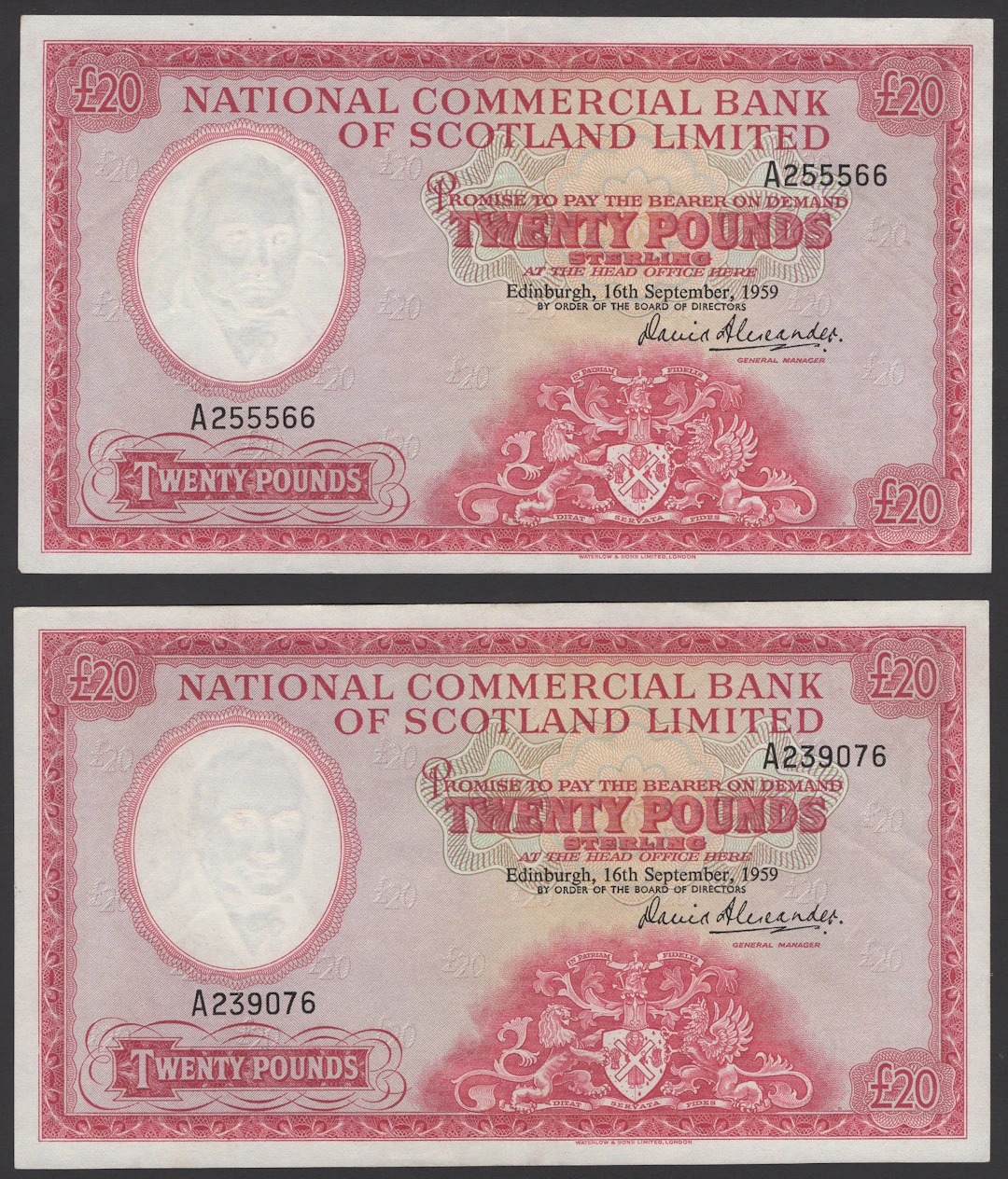 National Commercial Bank of Scotland, £20 (2), 16 September 1959