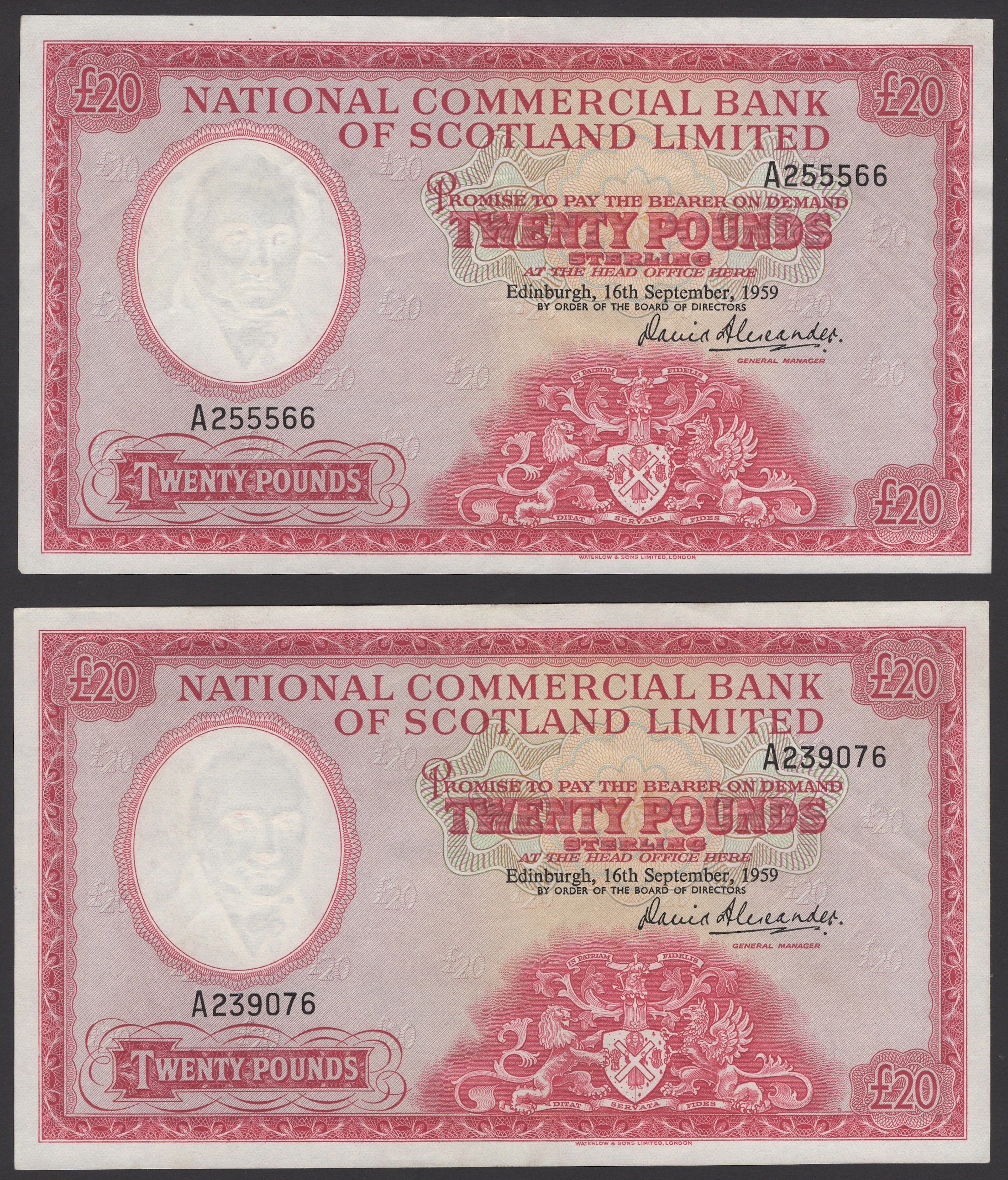 National Commercial Bank of Scotland, £20 (2), 16 September 1959