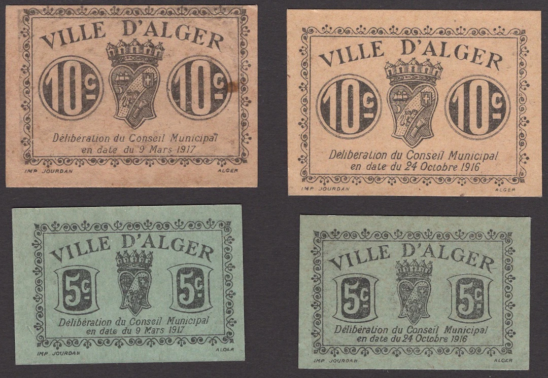 Ville d’Alger, 5 and 10 Centimes, 24 October 1916, and 5 and 10 Centimes