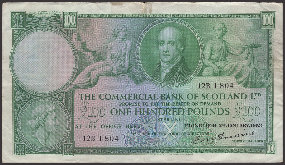 Commercial Bank of Scotland Limited, £100, 2 January 1953, serial