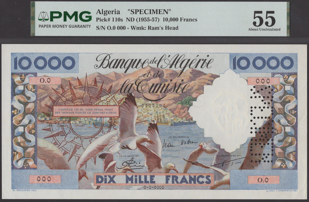 Banque de l’Algerie et de la Tunisie, specimen 10,000 Francs, ND (1955-57)