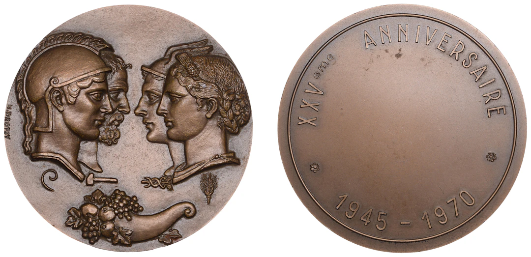 FRANCE, XXVème Anniversaire, 1970, a posthumous bronze award medal