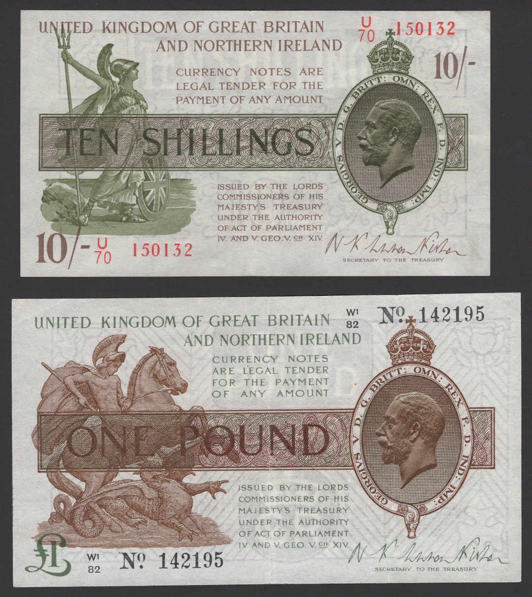Treasury Series, Warren Fisher, 10 Shillings and £1, 25 July 1927