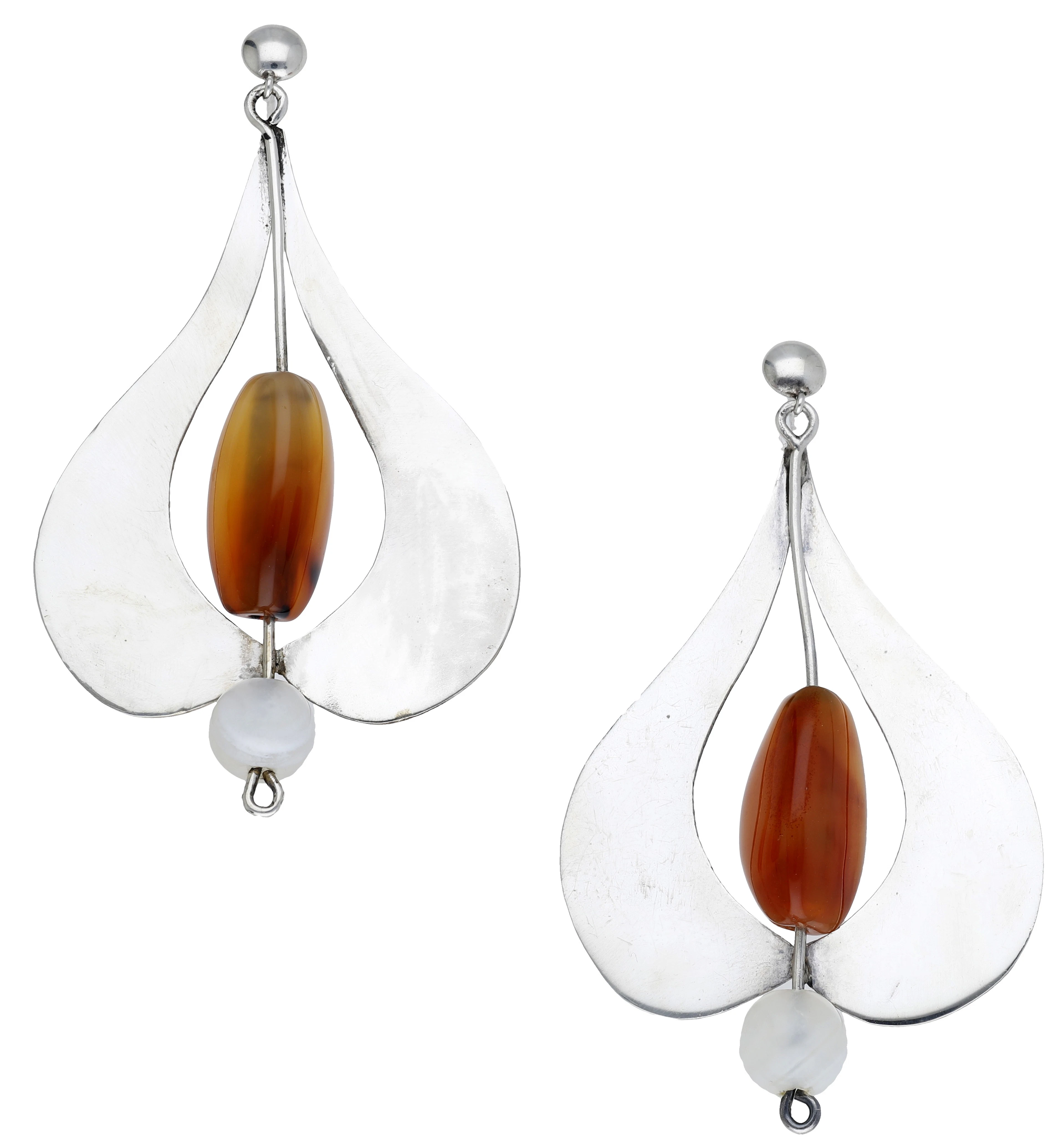 A pair of silver and hardstone ear pendants by Barbara Cartlidge