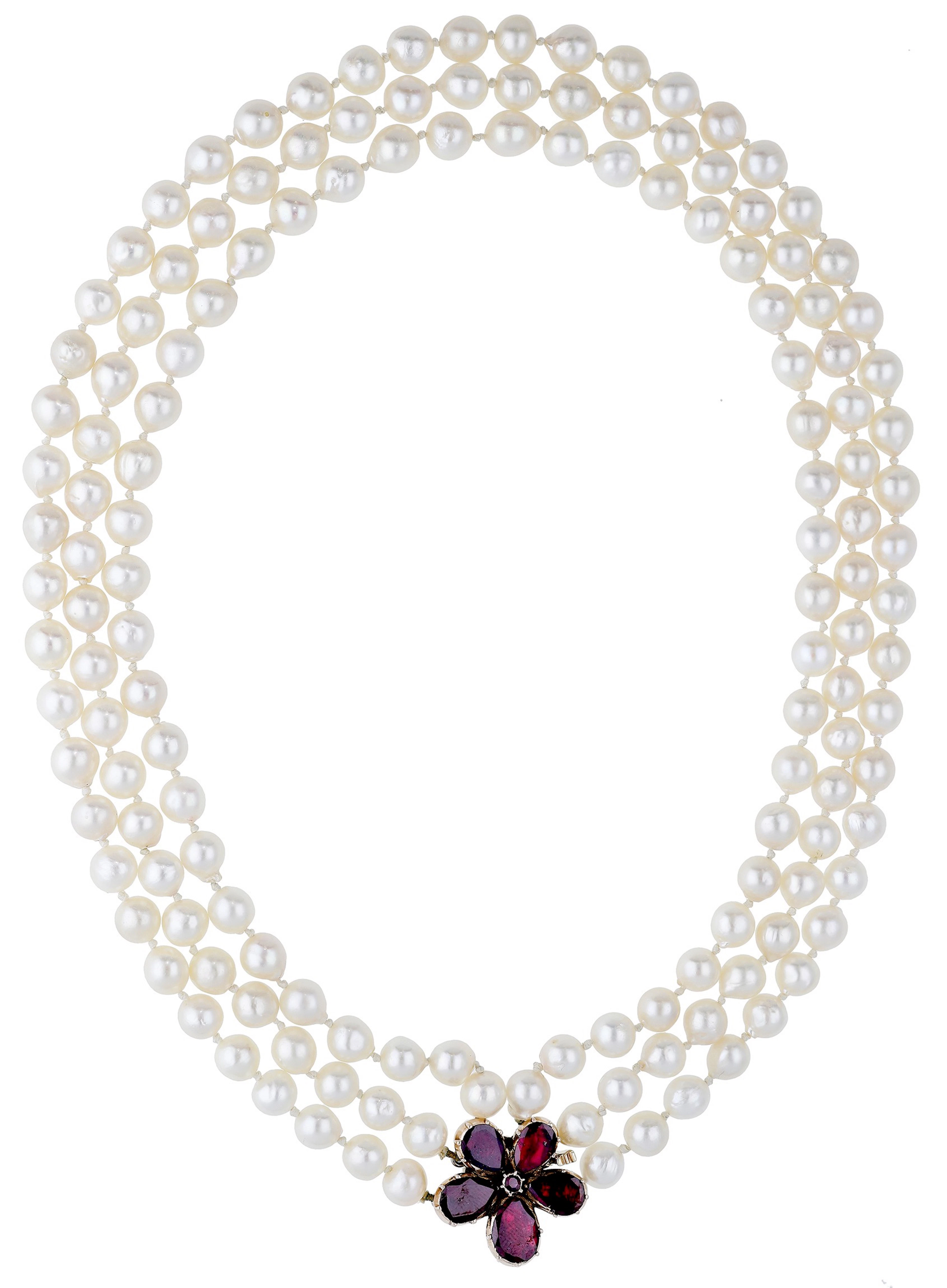 A cultured pearl three row necklace, the uniform strands of cultured