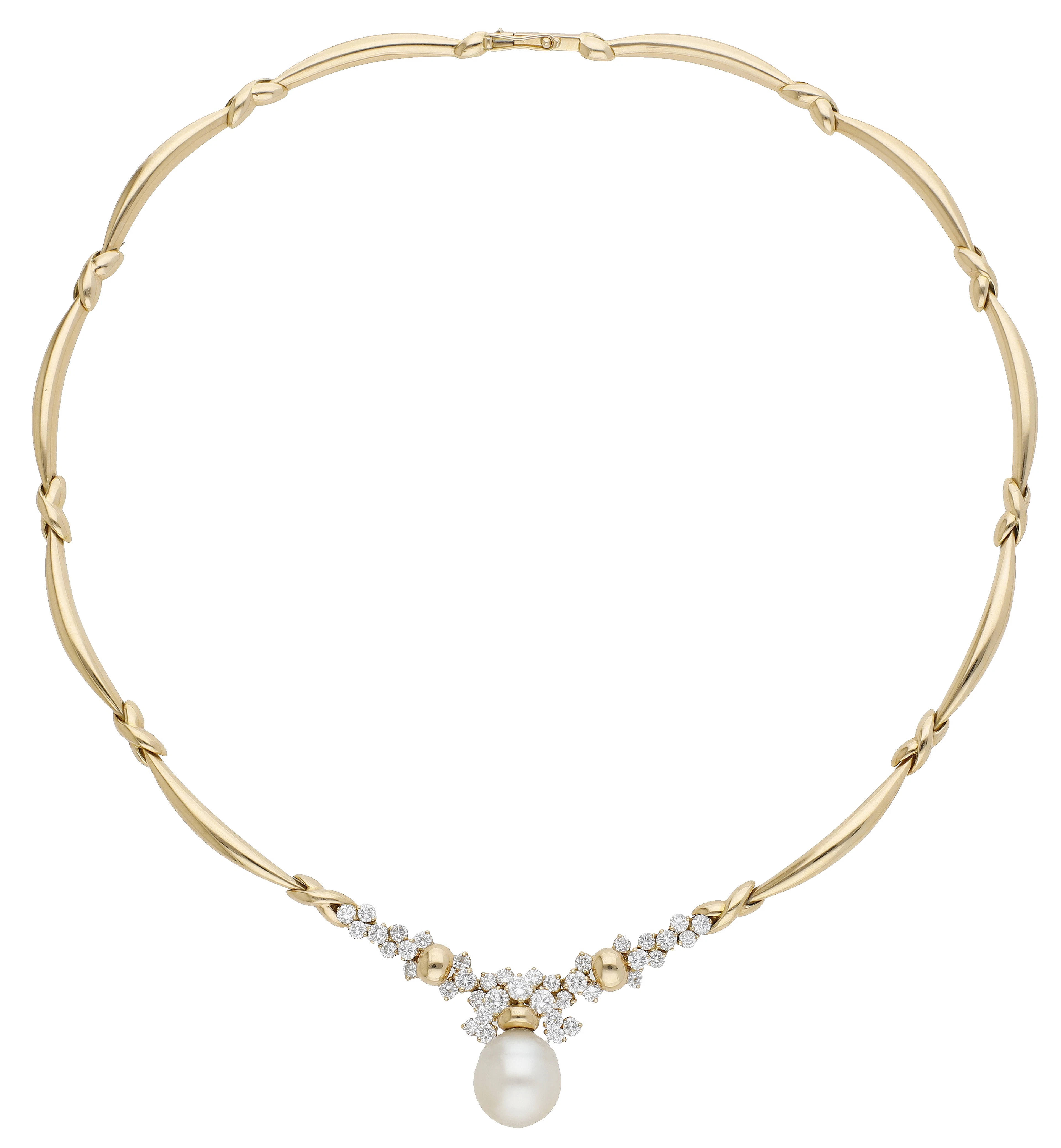 A diamond and cultured pearl necklace, the chain composed of alternating