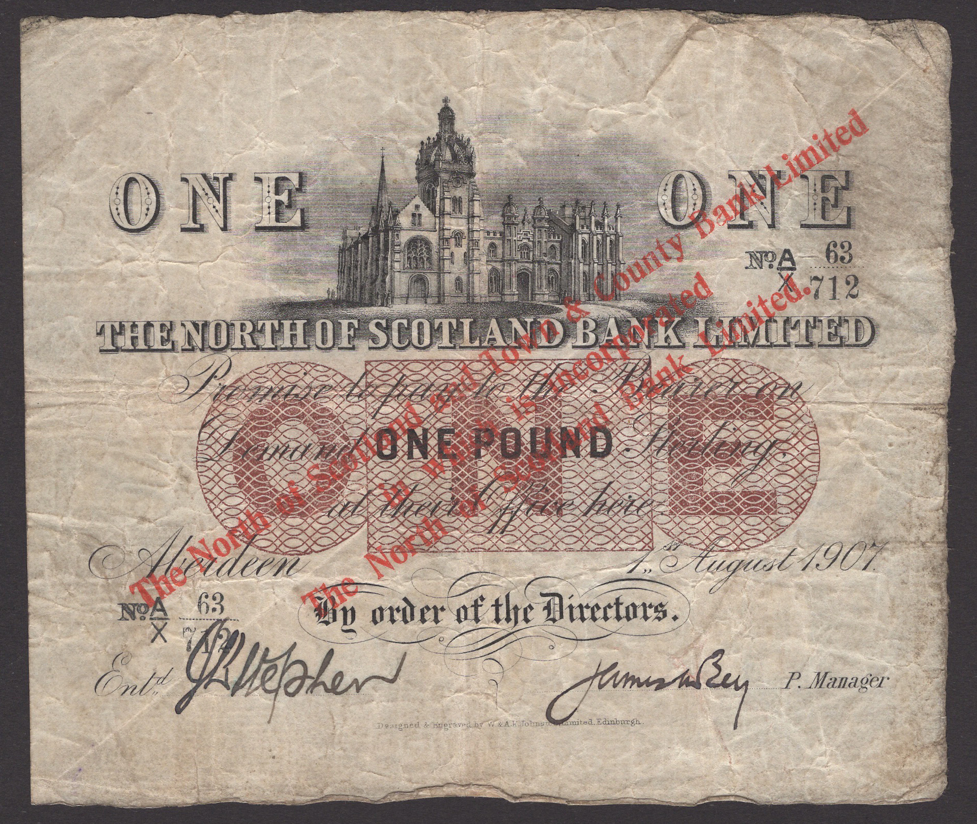 North of Scotland & Town & County Bank Limited, £1, 1 August 1907