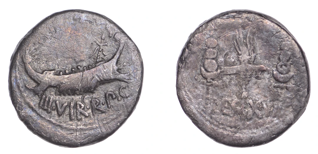 Post Second Triumvirate, Mark Antony, Denarius, military mint moving