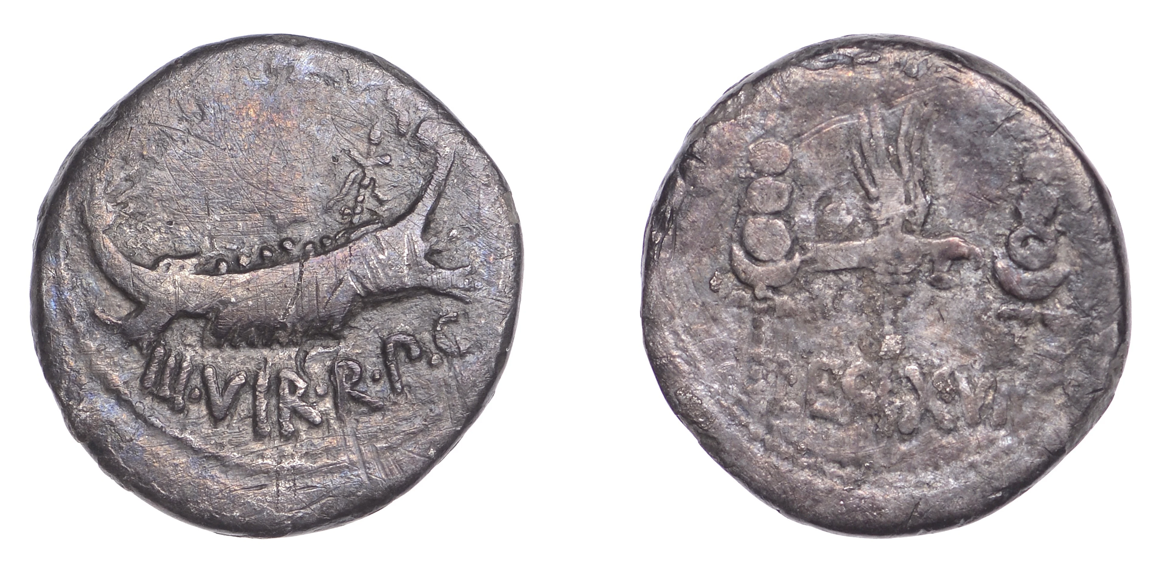 Post Second Triumvirate, Mark Antony, Denarius, military mint moving