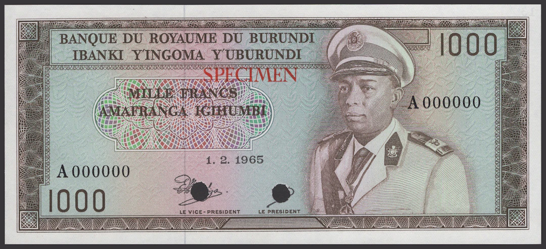 Banque du Royaume du Burundi, colour trial 1000 Francs, 1 February