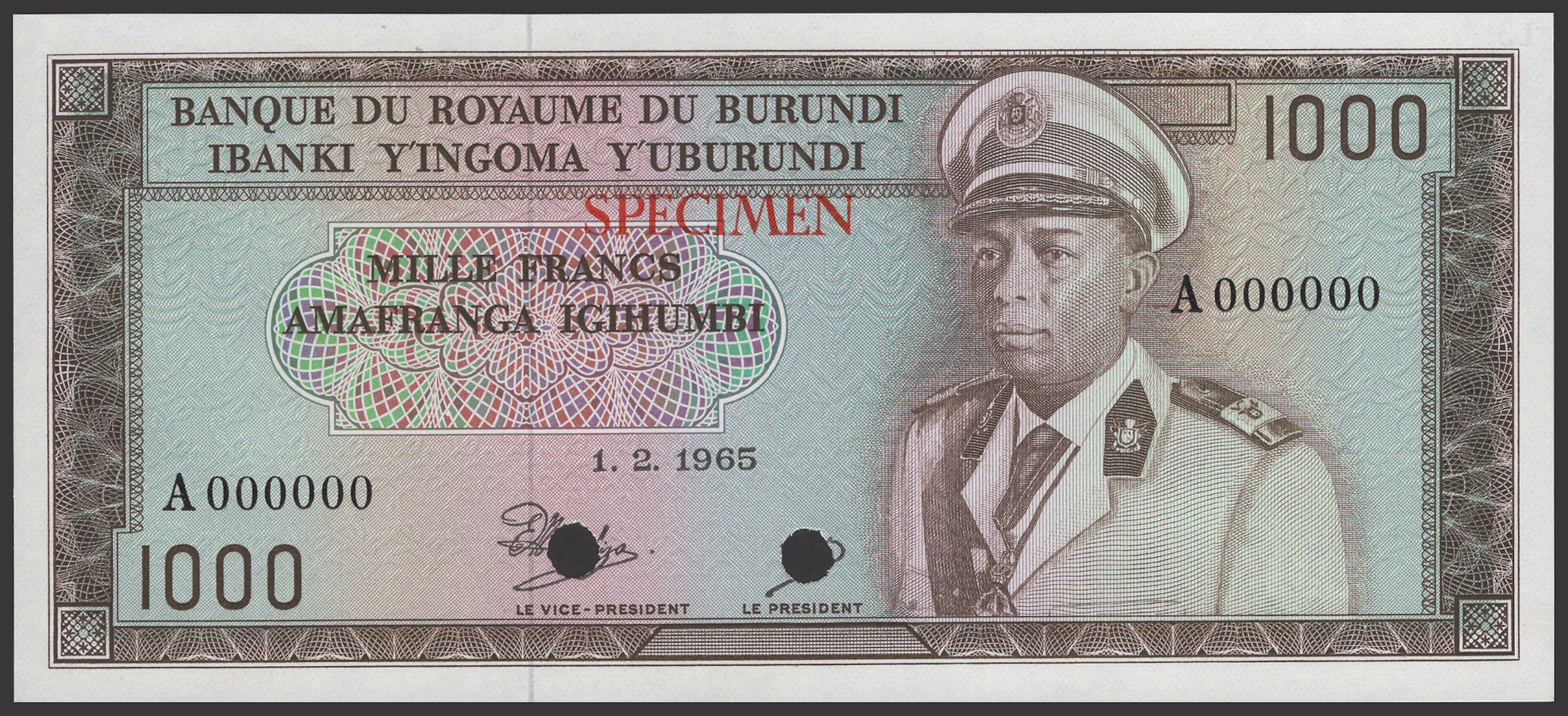 Banque du Royaume du Burundi, colour trial 1000 Francs, 1 February
