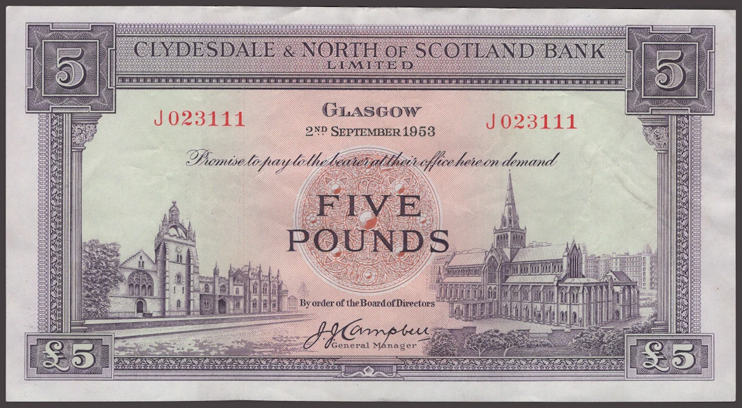 Clydesdale & North of Scotland Bank Limited, £5 (3), 2 September 1953