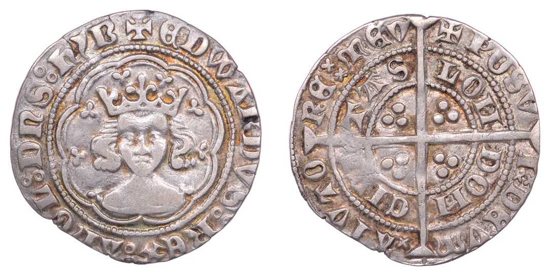 Edward III (1327-1377), Treaty period, Halfgroat, variety f, London