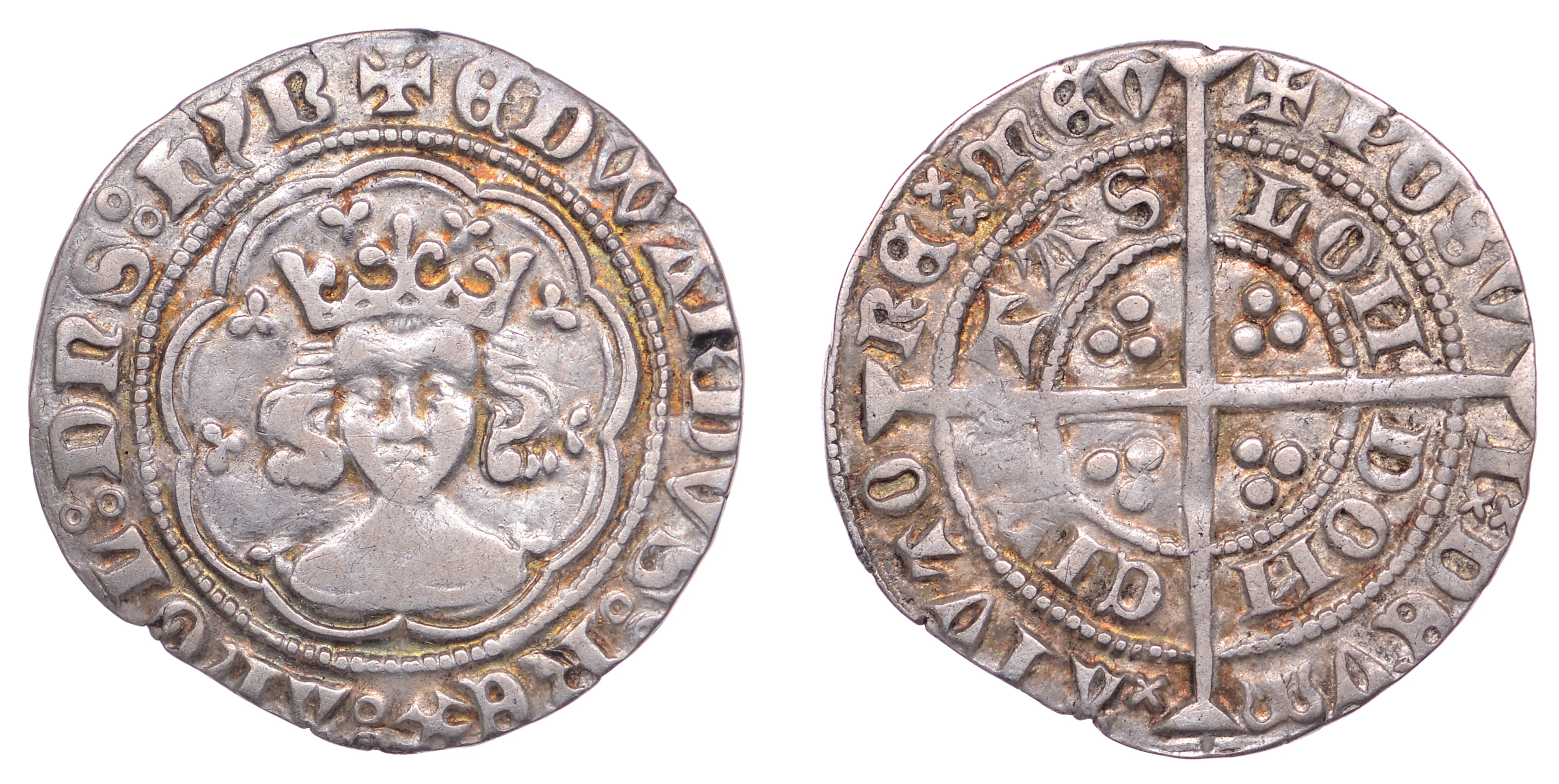 Edward III (1327-1377), Treaty period, Halfgroat, variety f, London