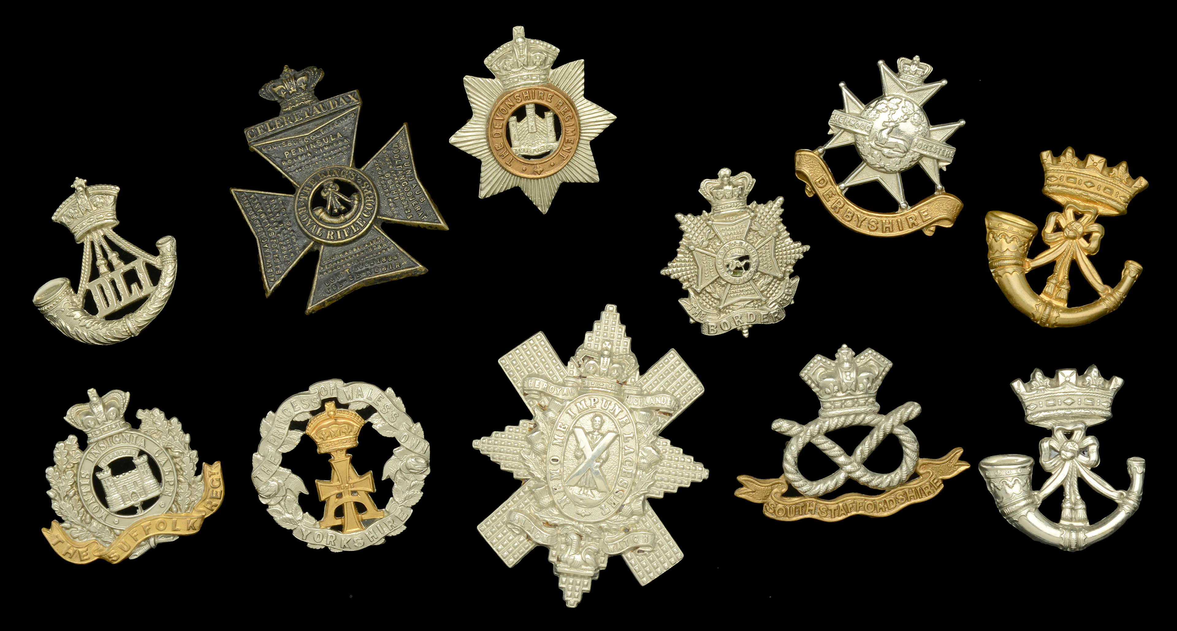 Victorian British Infantry Cap Badges. A very good selection including
