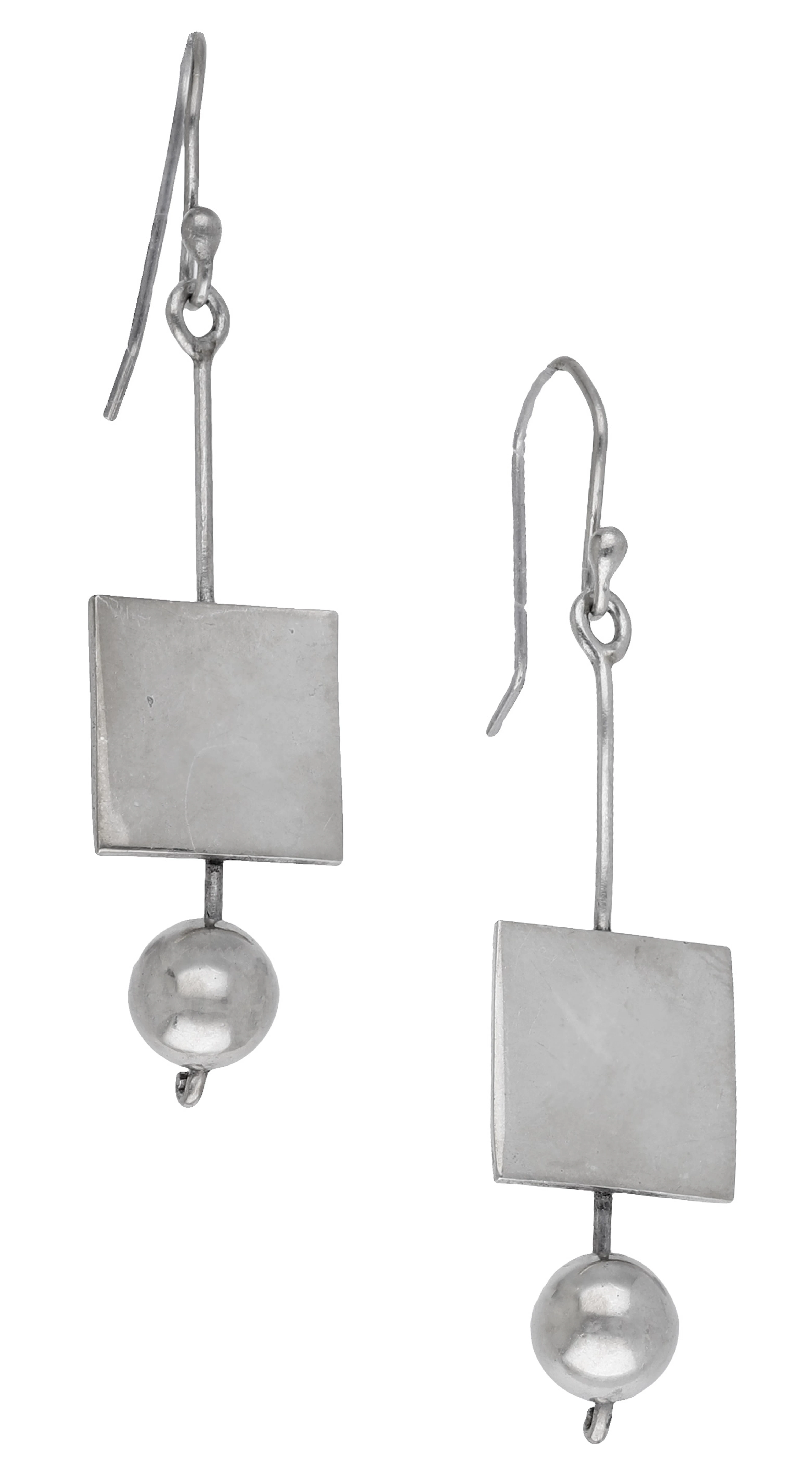 A pair of silver ear pendants by Barbara Cartlidge, the articulated
