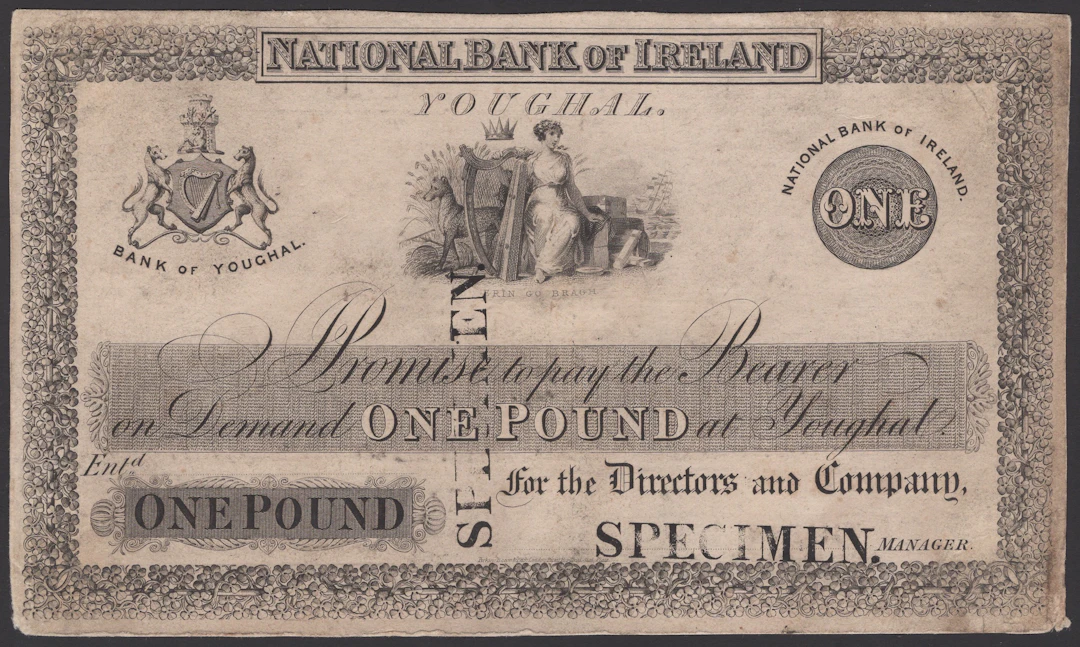 National Bank of Ireland, proof on thin card for £1, Youghal, ND (1836-43)
