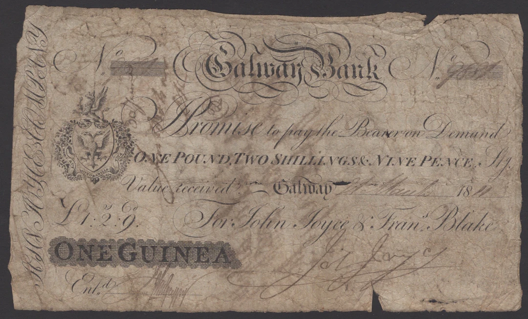 Galway Bank, for John Joyce & Francis Blake, 1 Guinea, 21 March 1911