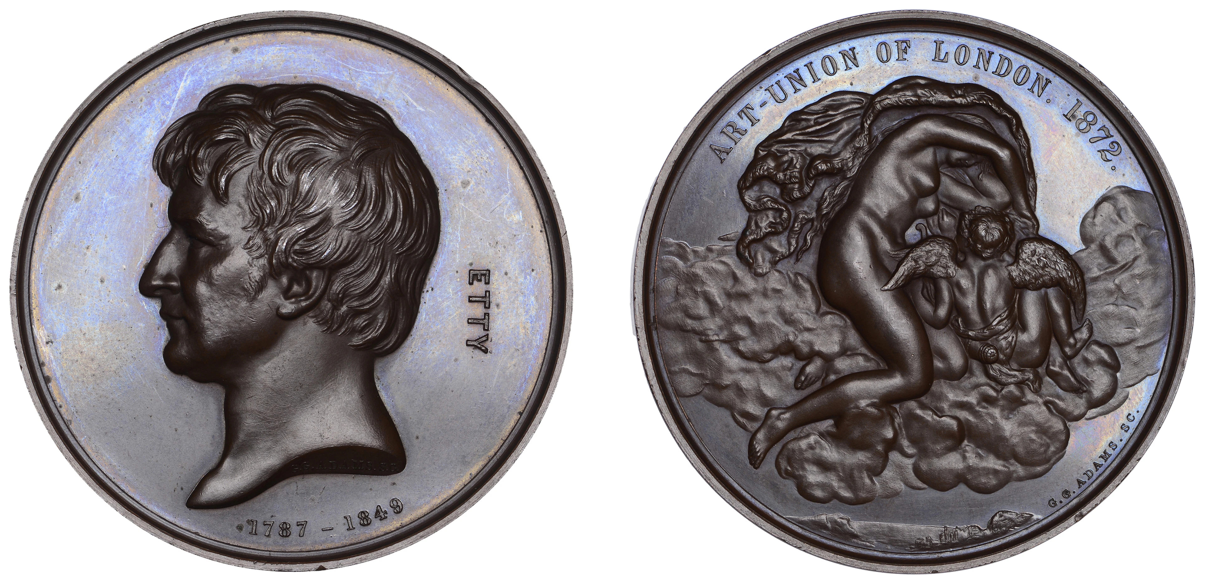 ENGLAND, William Etty, 1872, a bronze medal by G.G. Adams for the