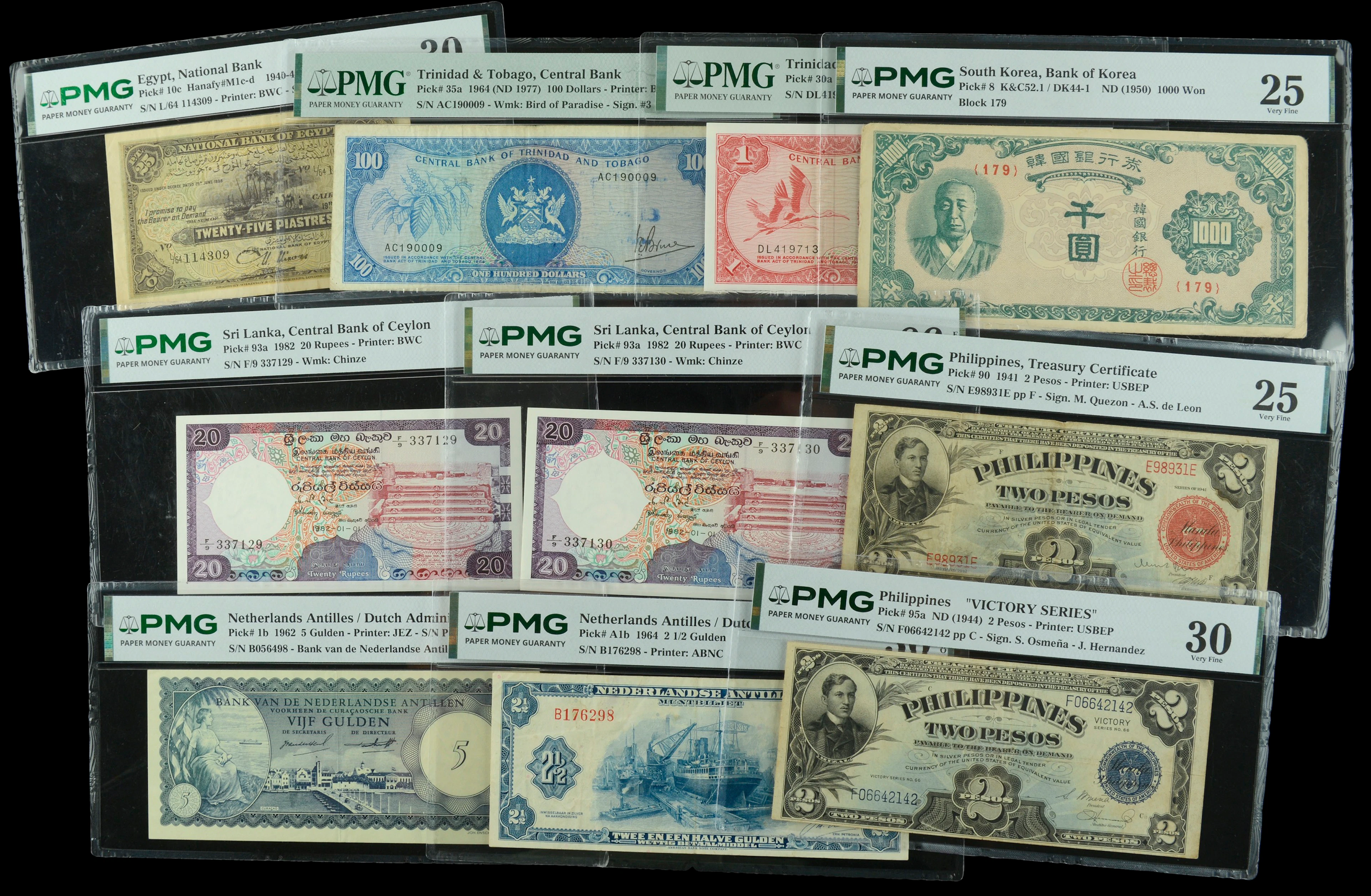 A Group of Graded World Banknotes, comprising Egypt, 25 Piastres