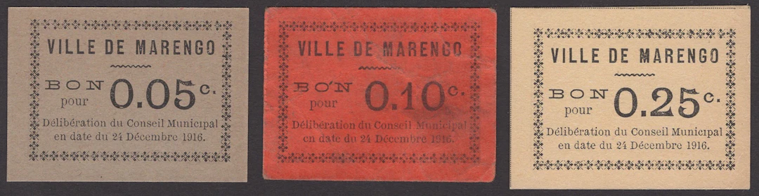 Ville de Marengo, 5, 10, and 25 Centimes, 24 December 1916, black