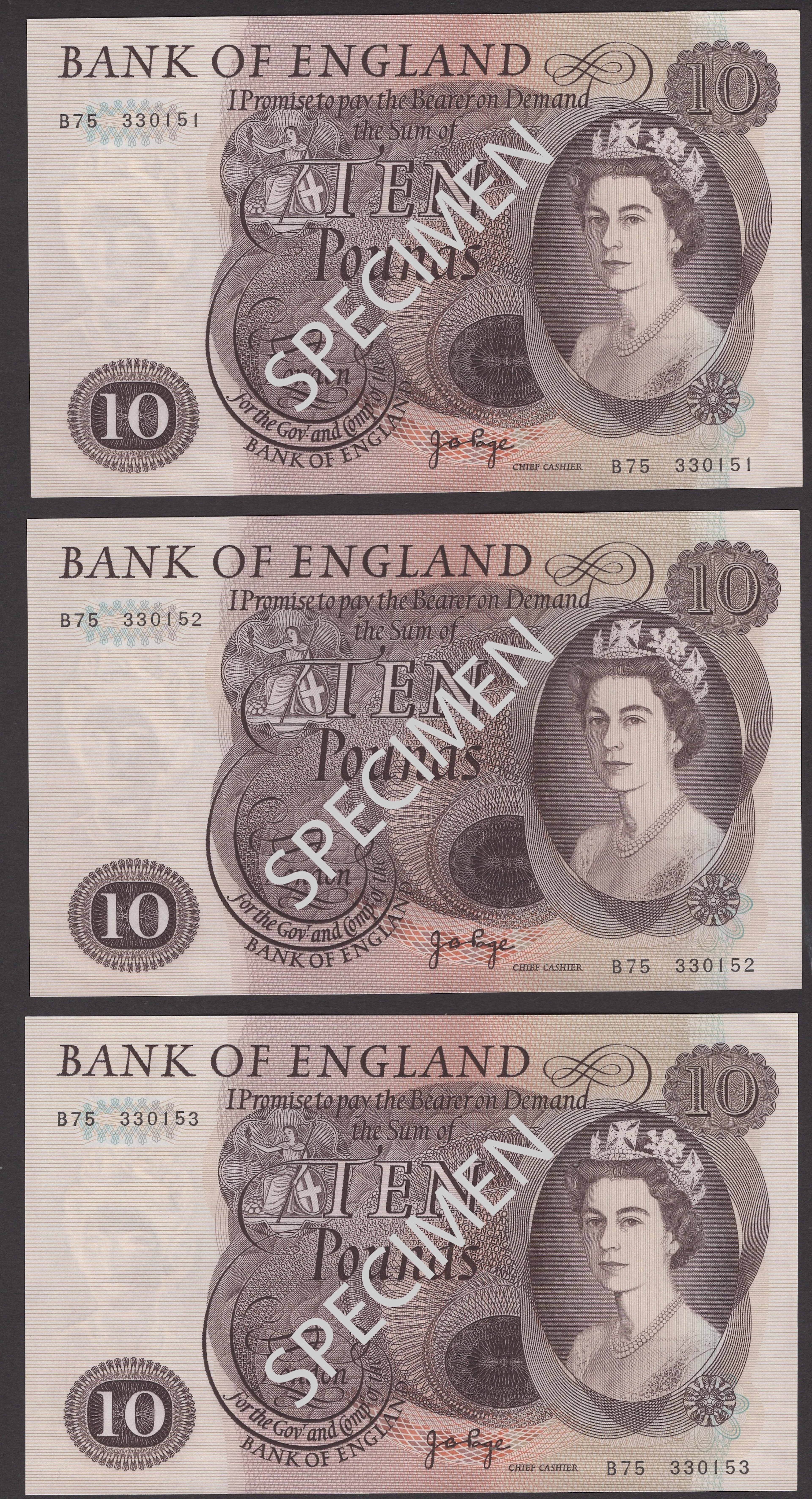 Bank of England, John B. Page, £10 (10), ND (1971), consecutive serial