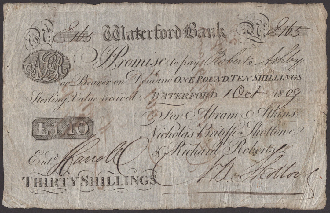 Waterford Bank, for Abram Atkins, Nicholas Britiffe Skottowe & Richard