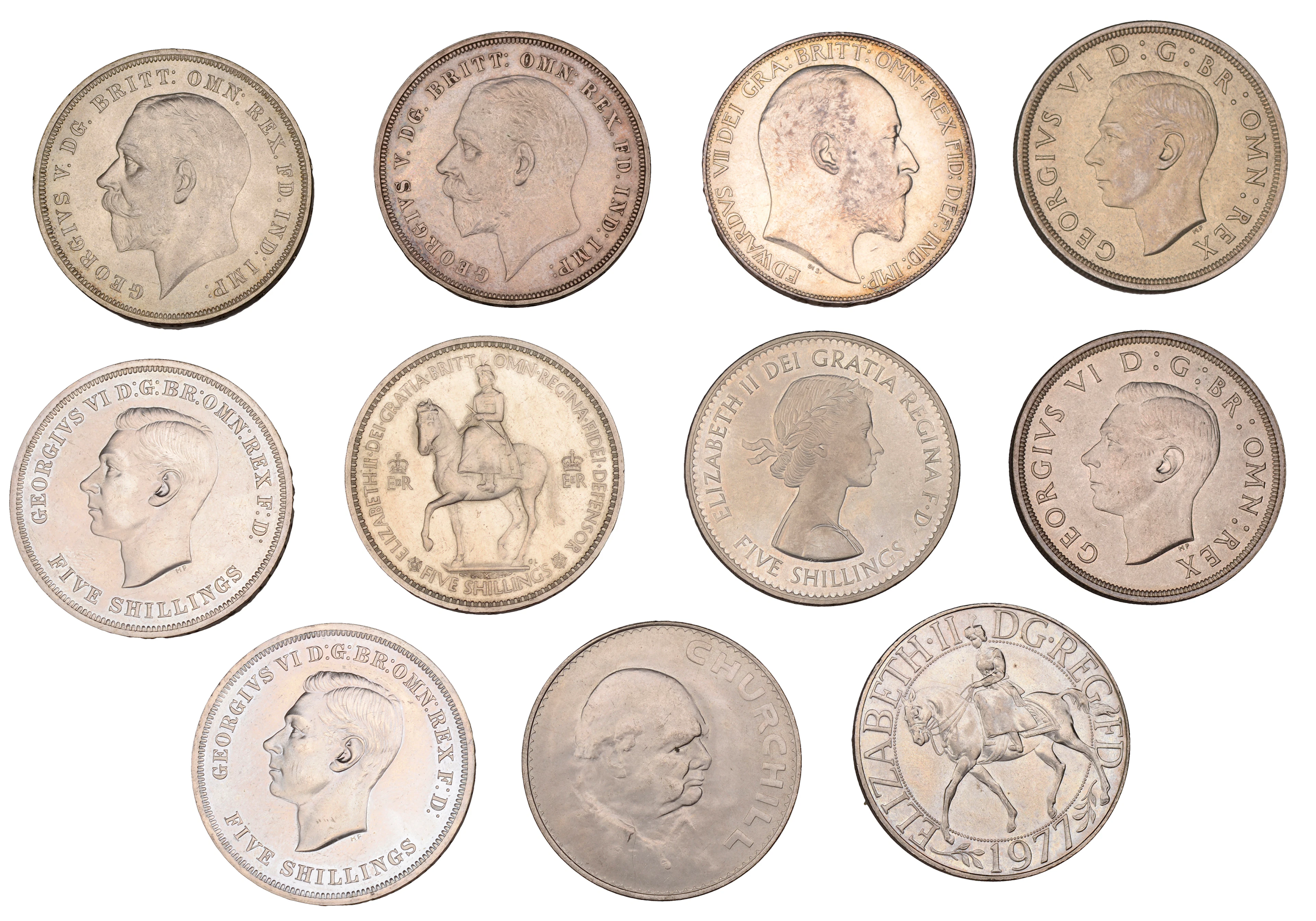 Edward VII, Crown, 1902, edge II (ESC 3560; S 3979); George V, Crowns