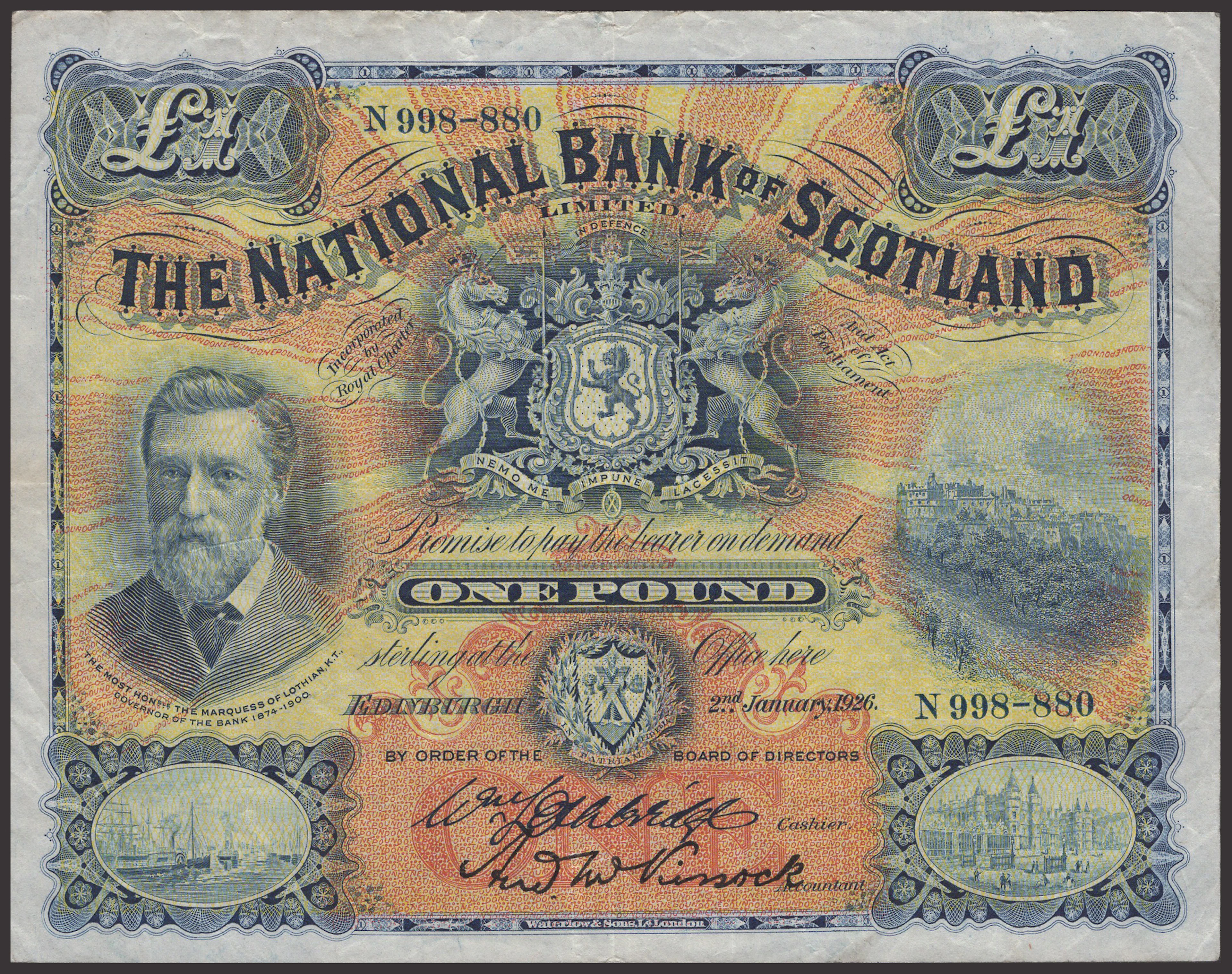 National Bank of Scotland Limited, £1, 2 January 1926, serial number