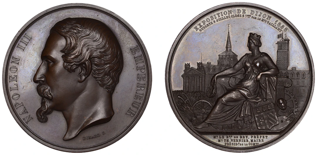 FRANCE, Exposition de Dijon, 1858, a copper medal by J.-F. Domard