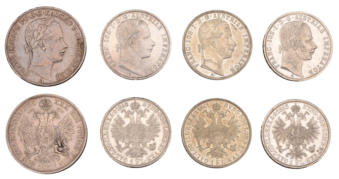 Austria, Franz Joseph I, Thaler, 1857a, Florins (3), 1860a, 1861a
