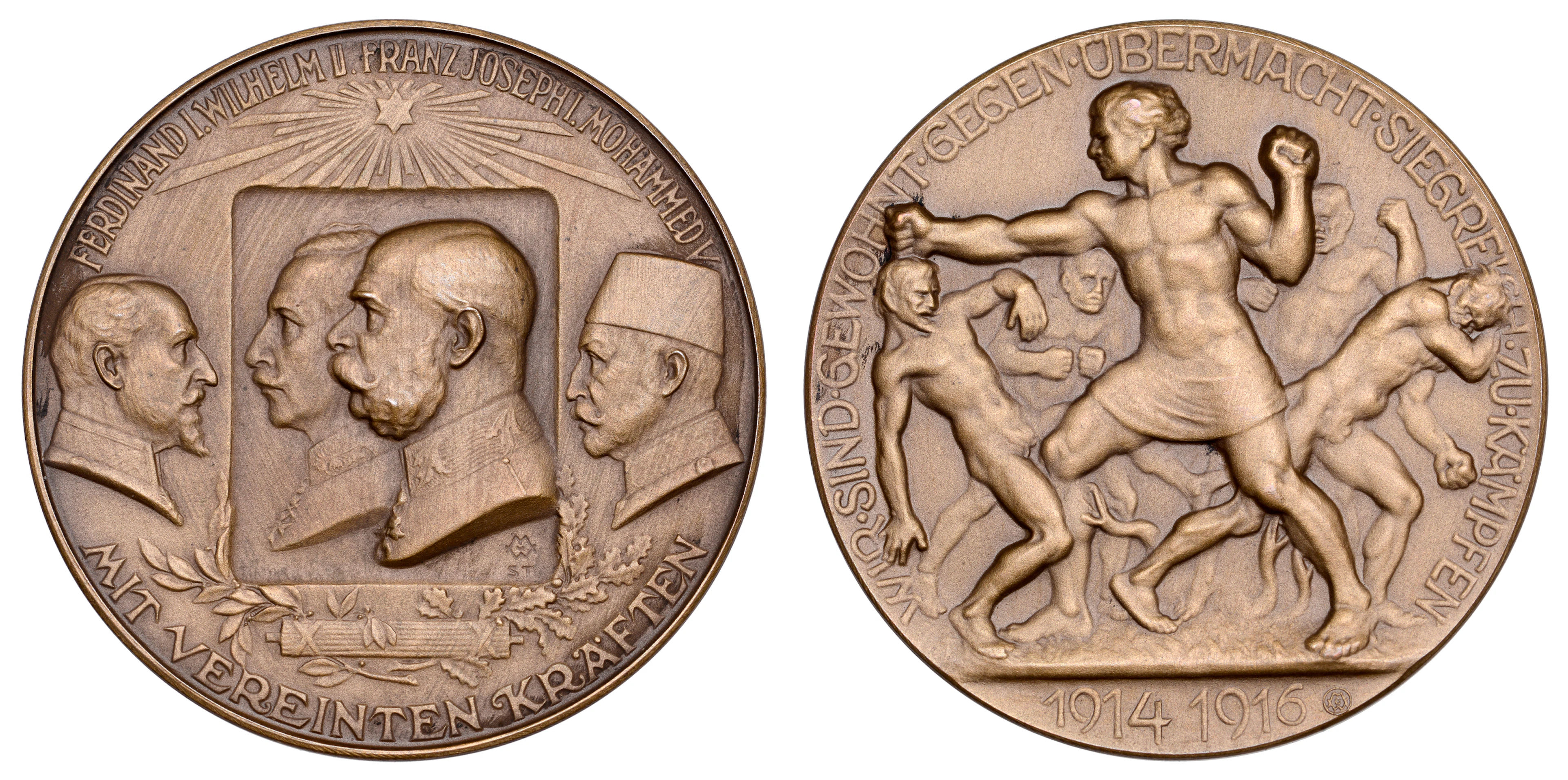 Germany, The Quadruple Alliance, 1916, a bronze medal by Mayer, busts